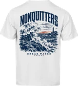 Break Water NONQUITTERS T-shirt i hvid – ryg med bølger og fyrtårn