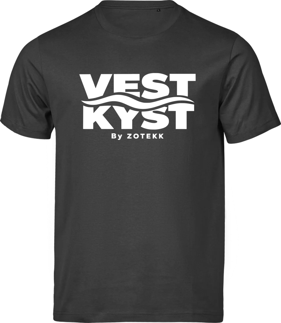 VESTKYST Kystlinje T-shirt – Brysttryk – sort med hvidt tryk, set forfra
