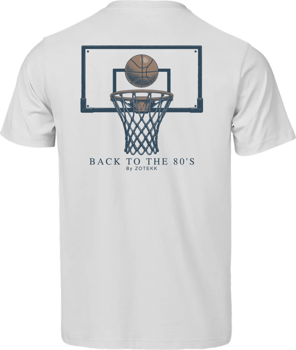 BACK TO 80's – Hang Time T-shirt – Hvid – basketballtryk på ryggen