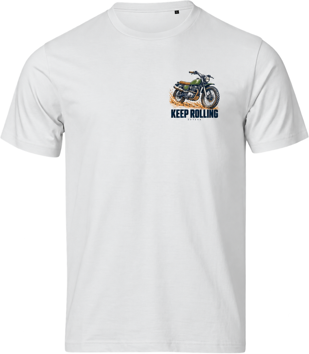 Keep Rolling – hvid T-shirt med tryk, uden baggrund