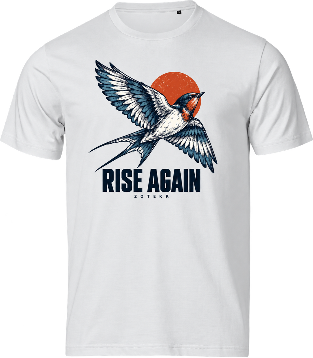 RISE AGAIN – hvid T-shirt med tryk, uden baggrund
